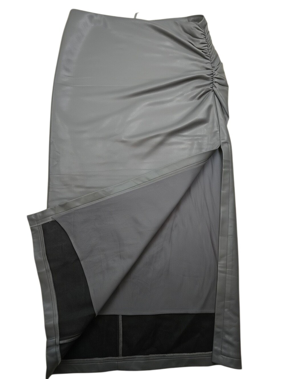 Anthropologie The Maya Ruched Side Slit Vegan Leather Midi Skirt In S - Picture 6 of 10